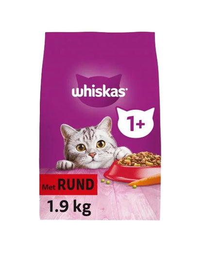 Whiskas 1+ rund droogvoer 1,9kg – kattenbrokken voor volwassen katten