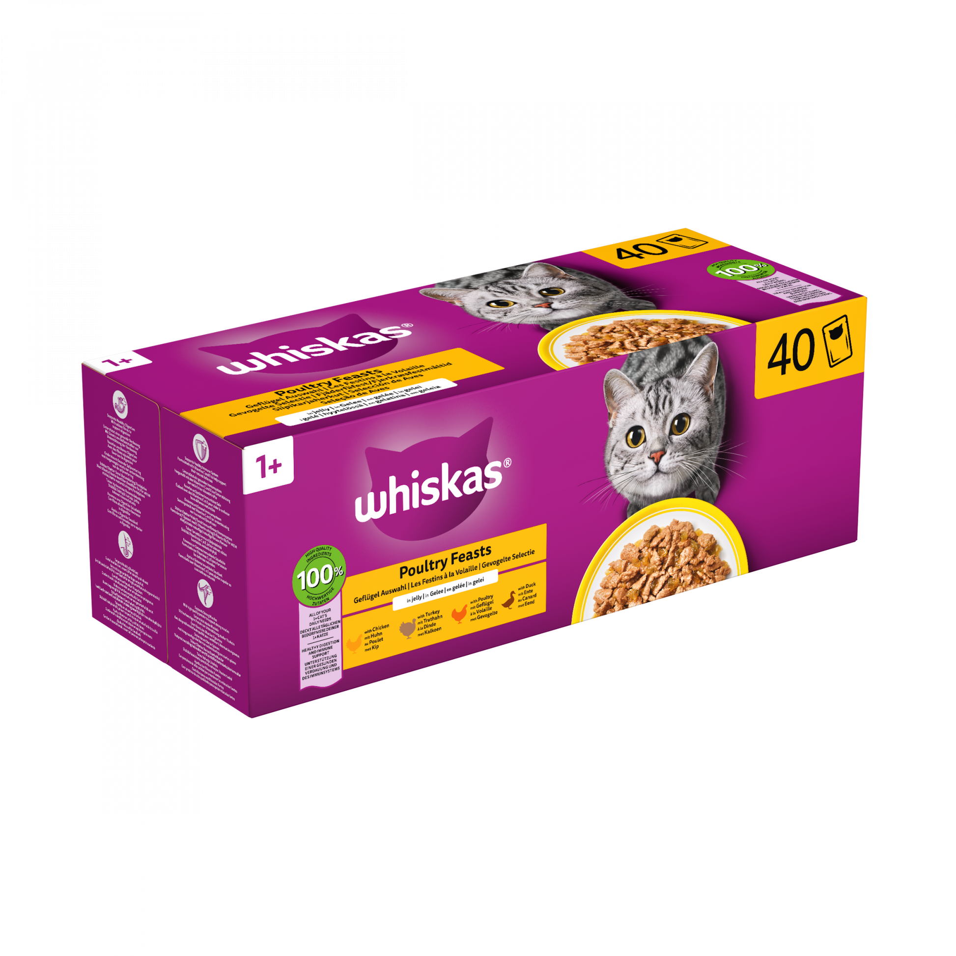 Whiskas 1+ gevogelte selectie in gelei 40x85 g maaltijdzakjes