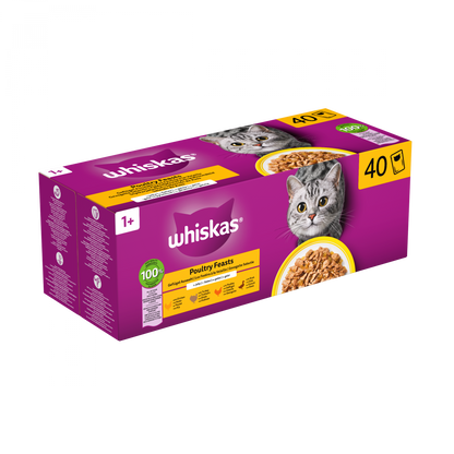 Whiskas 1+ gevogelte selectie in gelei 40x85 g maaltijdzakjes
