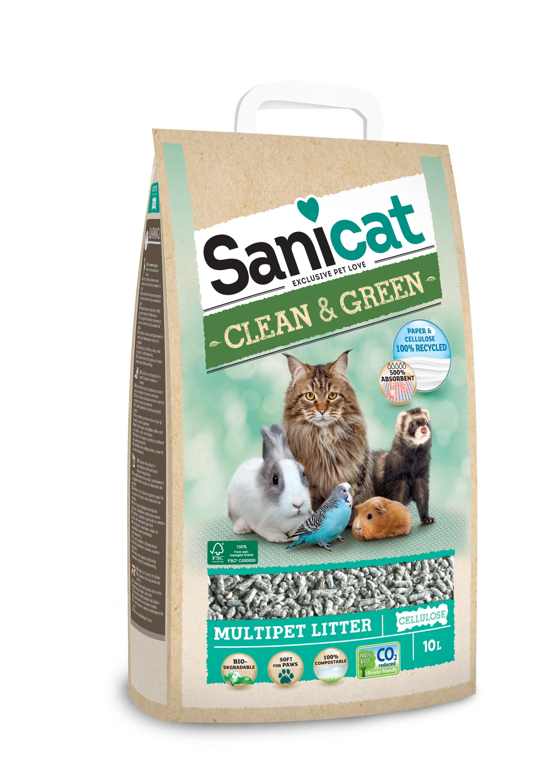 Sanicat gerecyclede cellulose kattenbakvulling – 10 L