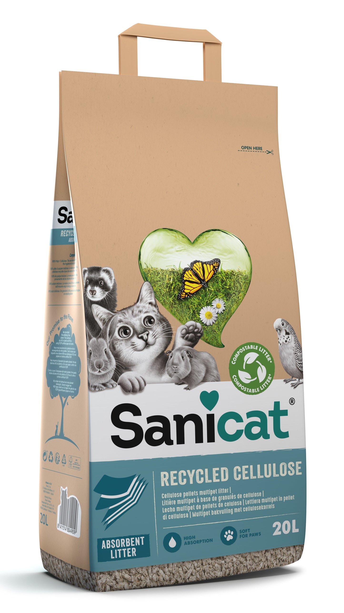 Sanicat gerecyclede cellulose kattenbakvulling – 20 L