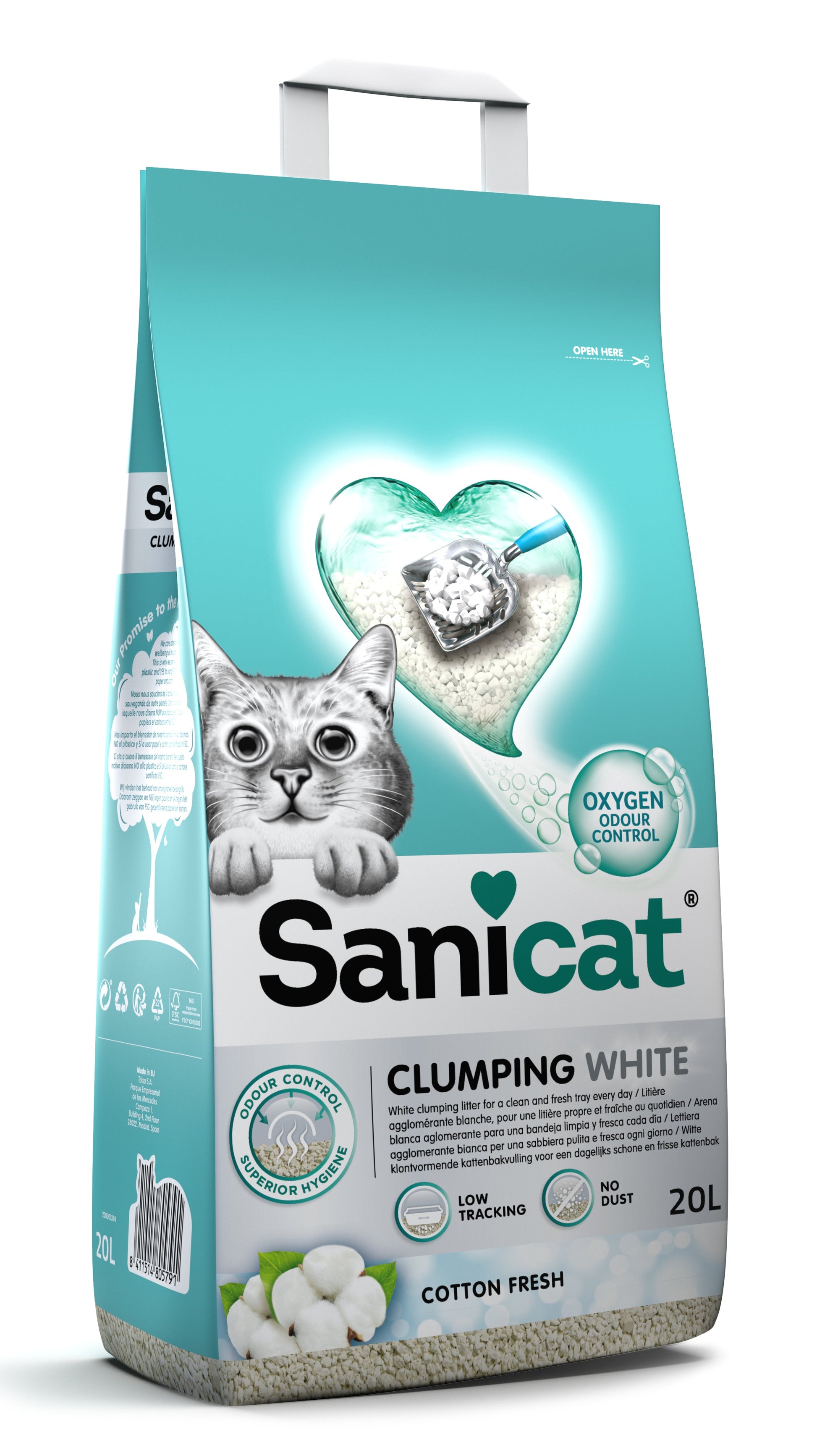 Sanicat Clumping White Cotton Fresh – 20 L