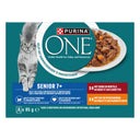 Purina ONE Senior maaltijdzakjes Rund en Kip nat kattenvoer 8 x 85 g verpakking voorkant