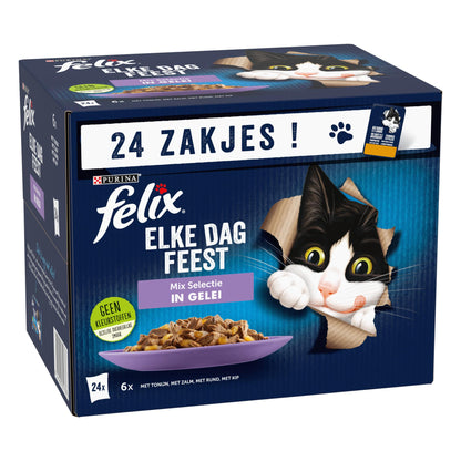 Felix Elke Dag Feest mix selectie in gelei 24x85gr kattenvoer