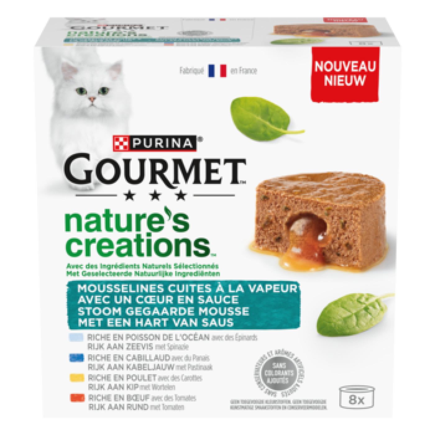 Gourmet Nature’s Creations Mousse met Saus Multipack 8x85gr natvoer voor katten met vlees en vis