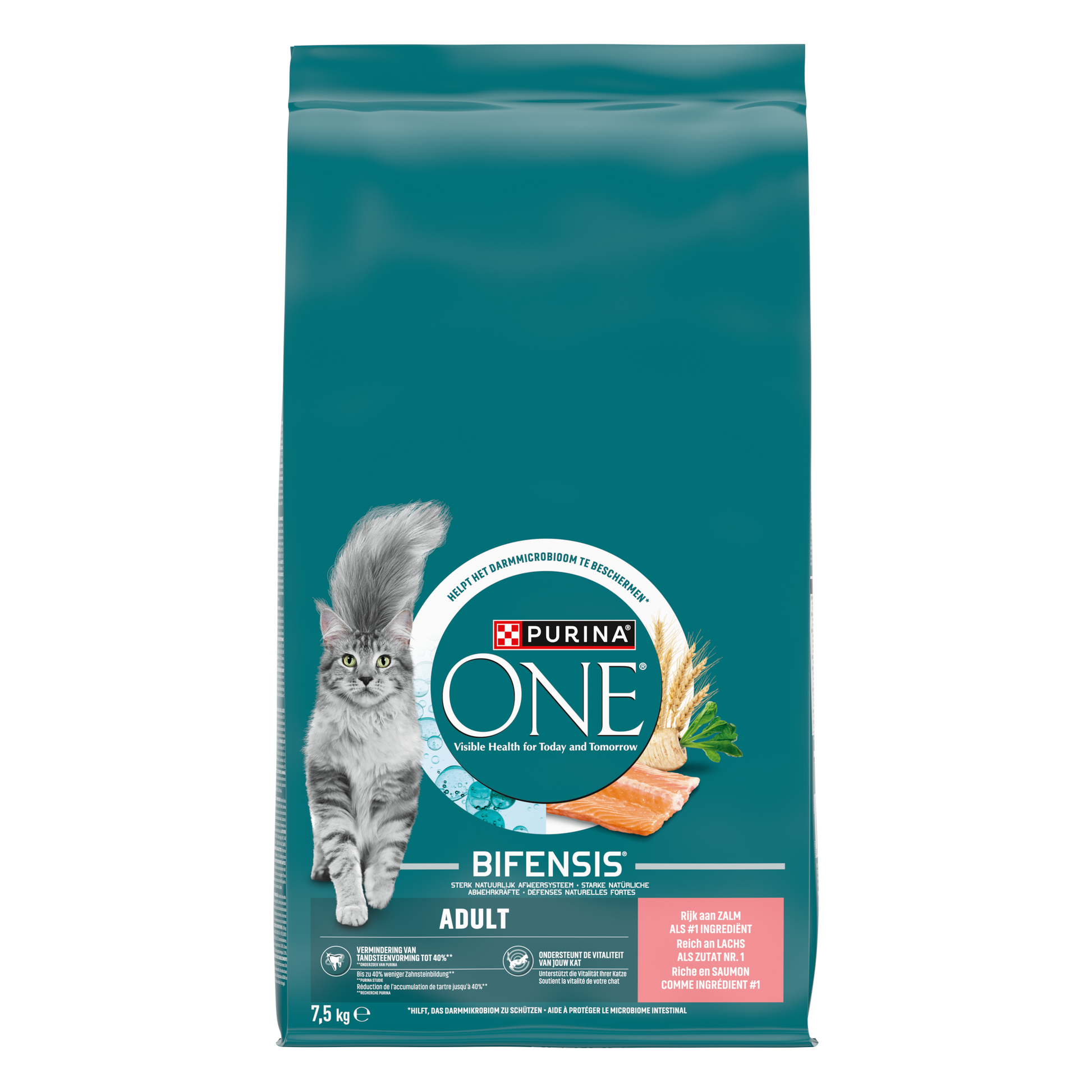 Purina ONE Zalm droog kattenvoer voor volwassen katten 7,5 kg verpakking voorkant