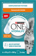 Purina ONE Hydralife maaltijdzakjes Kip nat kattenvoer 6 x 50 g verpakking voorkant