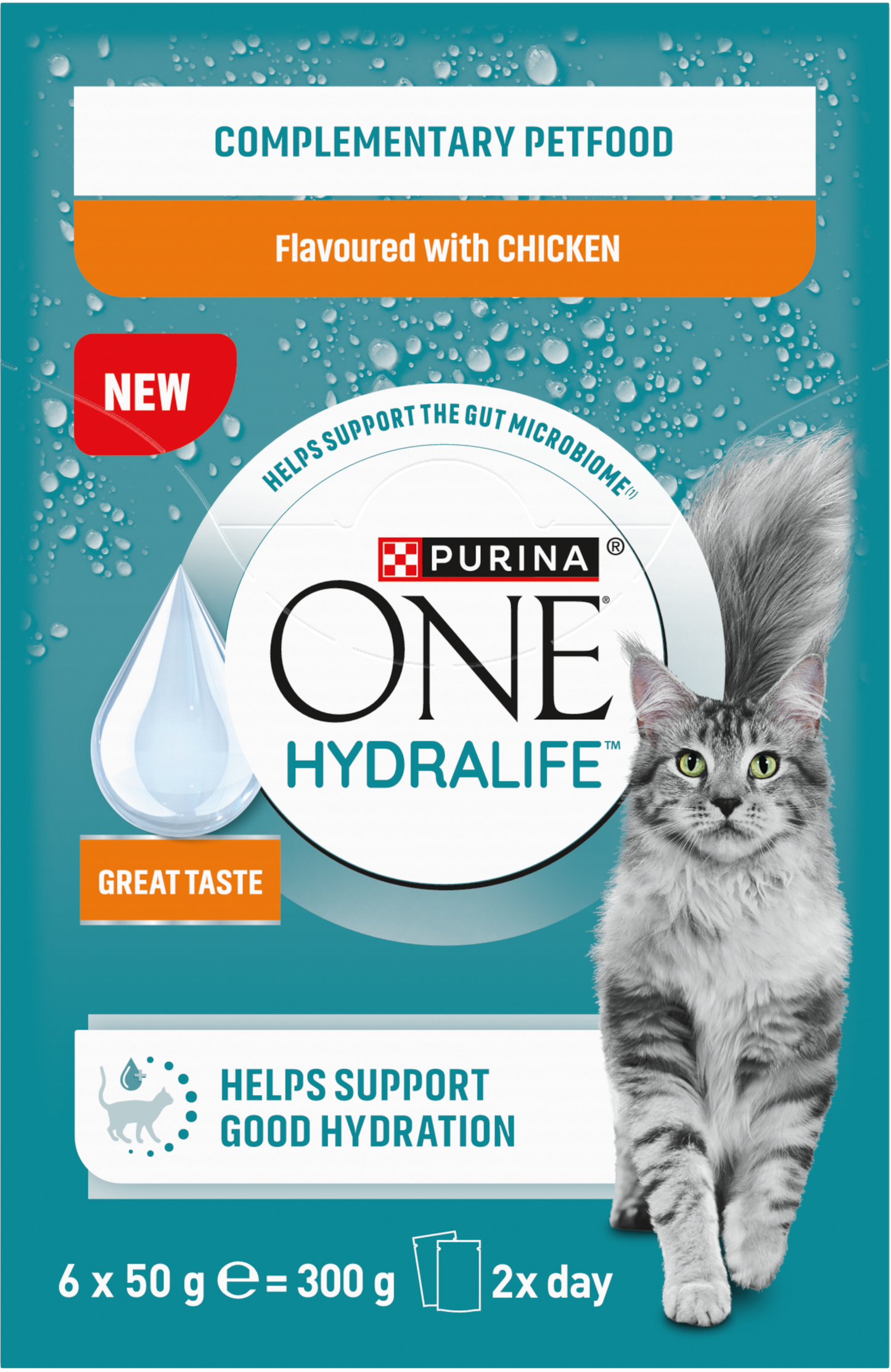Purina ONE Hydralife maaltijdzakjes Kip nat kattenvoer 6 x 50 g verpakking voorkant