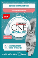 Purina ONE Hydralife maaltijdzakjes Zalm nat kattenvoer 6 x 50 g verpakking voorkant