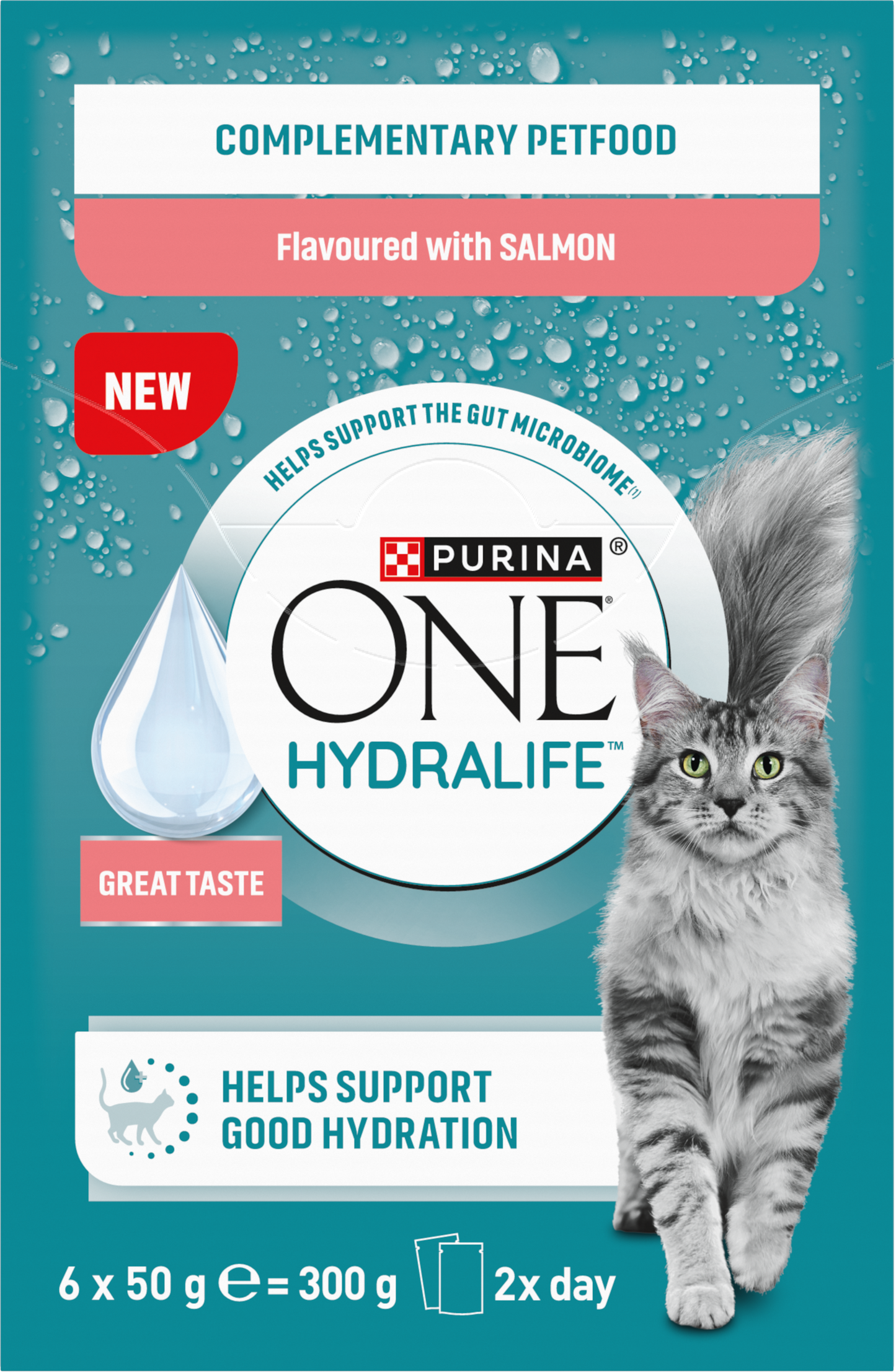 Purina ONE Hydralife maaltijdzakjes Zalm nat kattenvoer 6 x 50 g verpakking voorkant