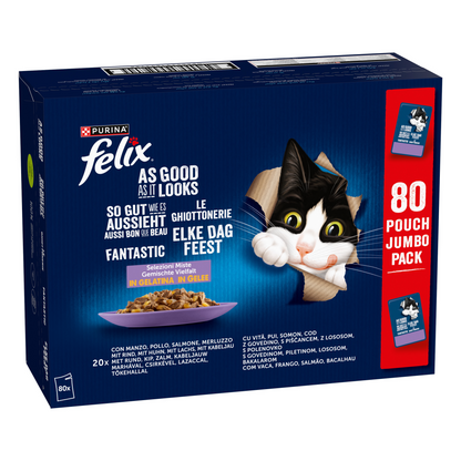 Felix Elke Dag Feest mix selectie in gelei 80 x 85 g kattenvoer