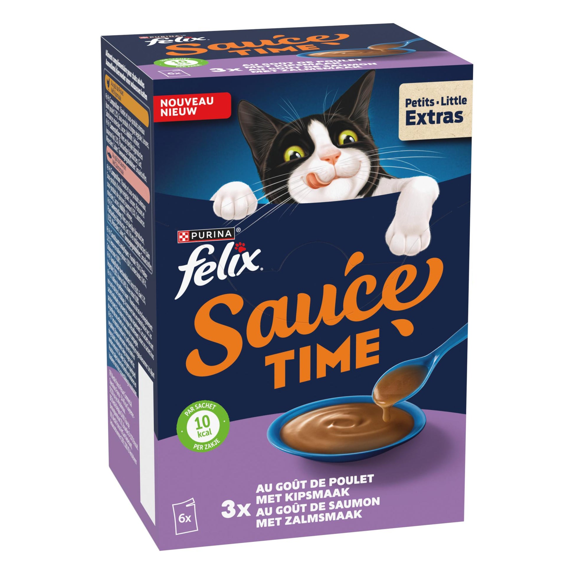 Felix Sauce Time kip en zalm – kattensnack met saus 6x40g