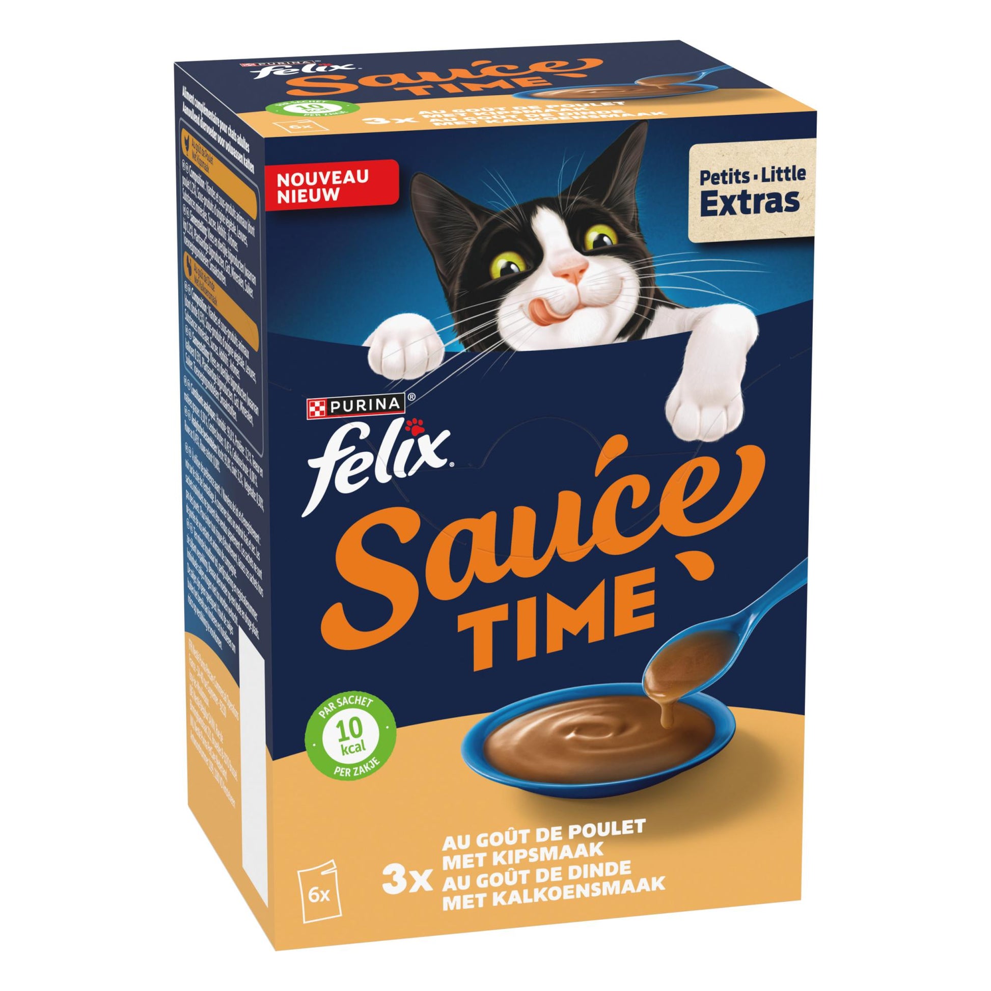 Felix Sauce Time kip en kalkoen – kattensnack met saus 6x40g