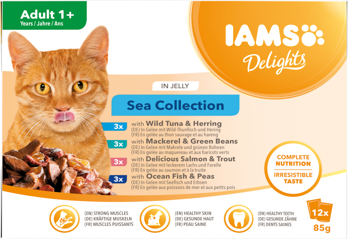 IAMS Delights Maaltijdzakje Adult Vis Selectie Gelei Multipack – Nat Kattenvoer – 12 x 85 g