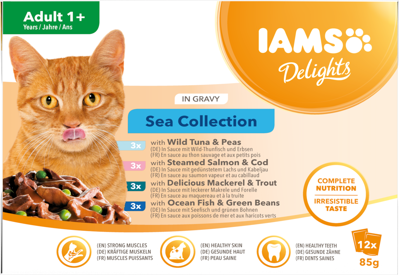 IAMS Delights Maaltijdzakje Adult Vis Selectie Saus Multipack – Nat Kattenvoer – 12 x 85 g