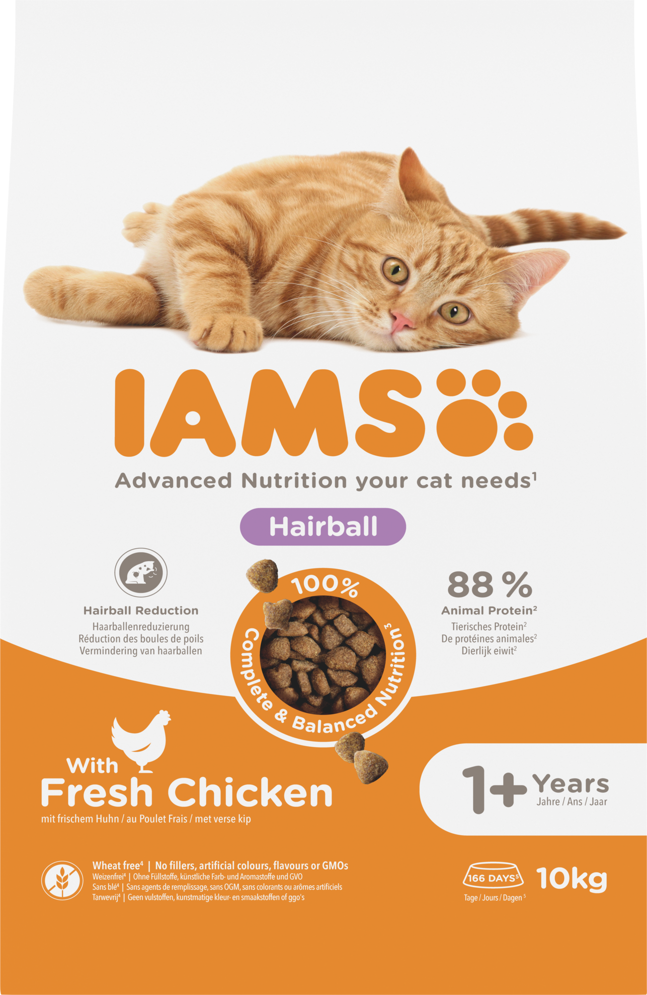 IAMS Adult Haarbalcontrole Kip droog kattenvoer 10 kg