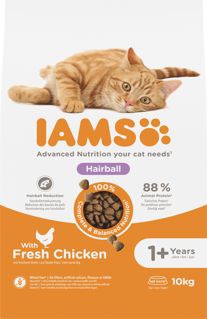 IAMS Adult Haarbalcontrole Kip droog kattenvoer 10 kg