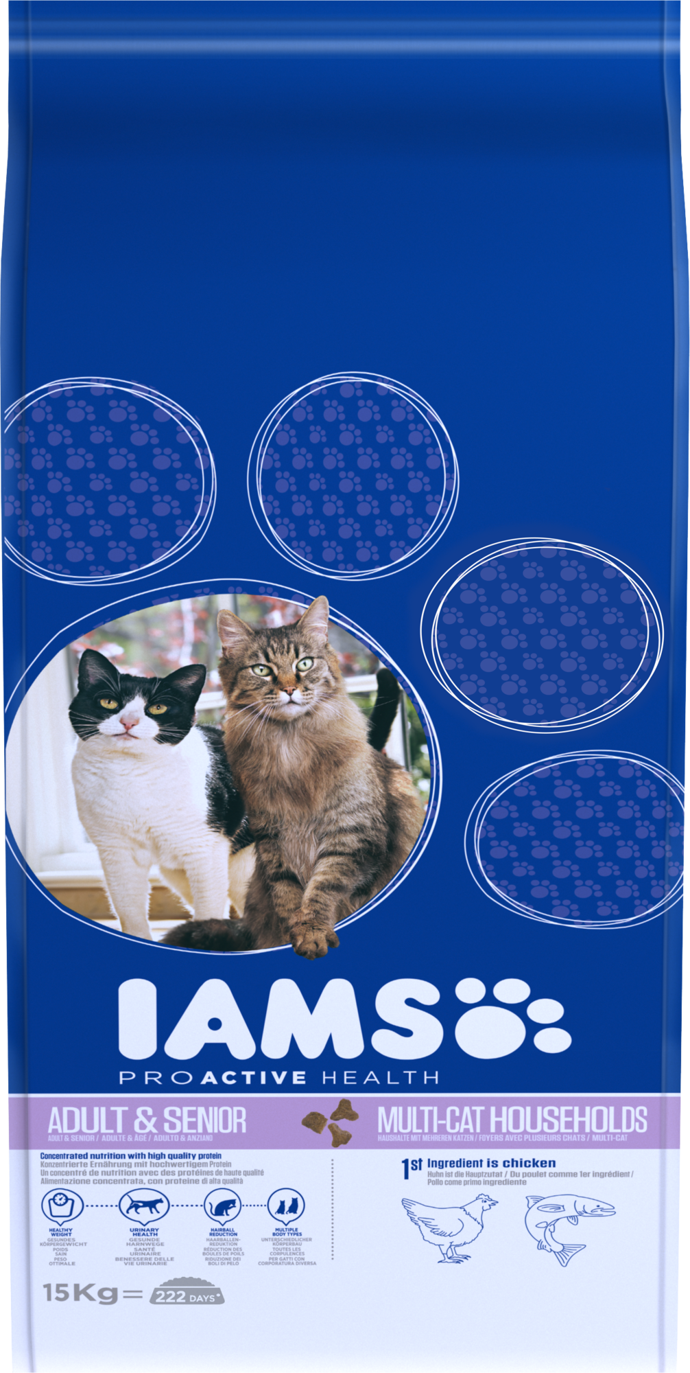 IAMS Adult Multi- Kip & Zalm – Droog Kattenvoer – 15 kg