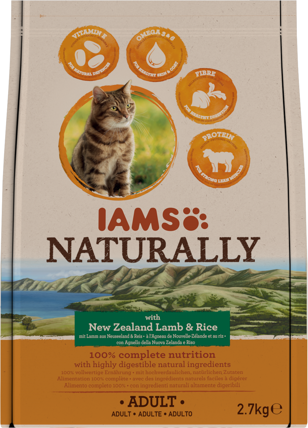 IAMS Naturally Adult Nieuw-Zeelands Lam & Rijst – Droog Kattenvoer – 2,7 kg