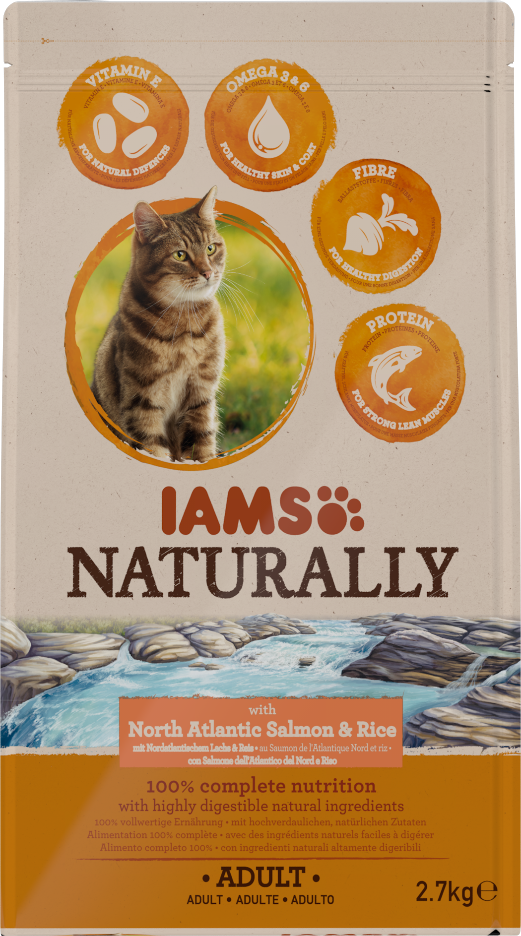 IAMS Naturally Adult Noord-Atlantisch Zalm & Rijst – Droog Kattenvoer – 2,7 kg