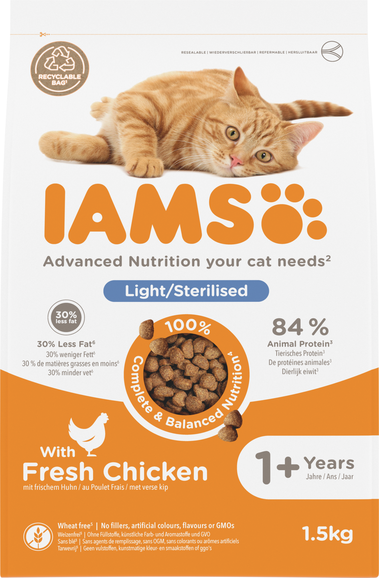 IAMS Adult Gesteriliseerd/Gewichtscontrole Kip – Droog Kattenvoer – 1,5 kg