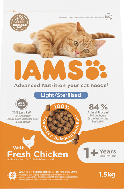 IAMS Adult Gesteriliseerd/Gewichtscontrole Kip – Droog Kattenvoer – 1,5 kg