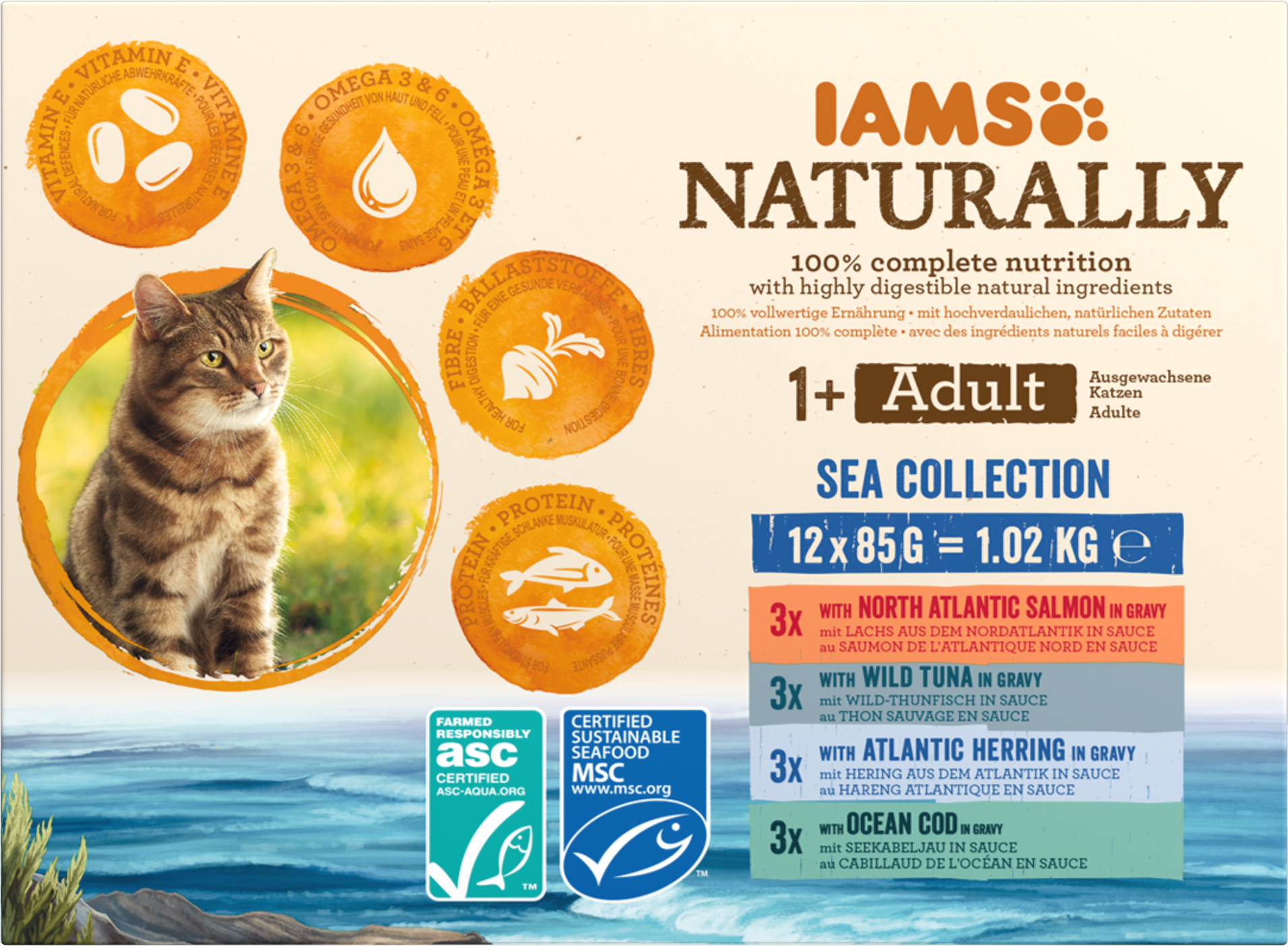 IAMS Naturally Maaltijdzakje Adult Vis Selectie Multipack – Nat Kattenvoer – 12 x 85 g