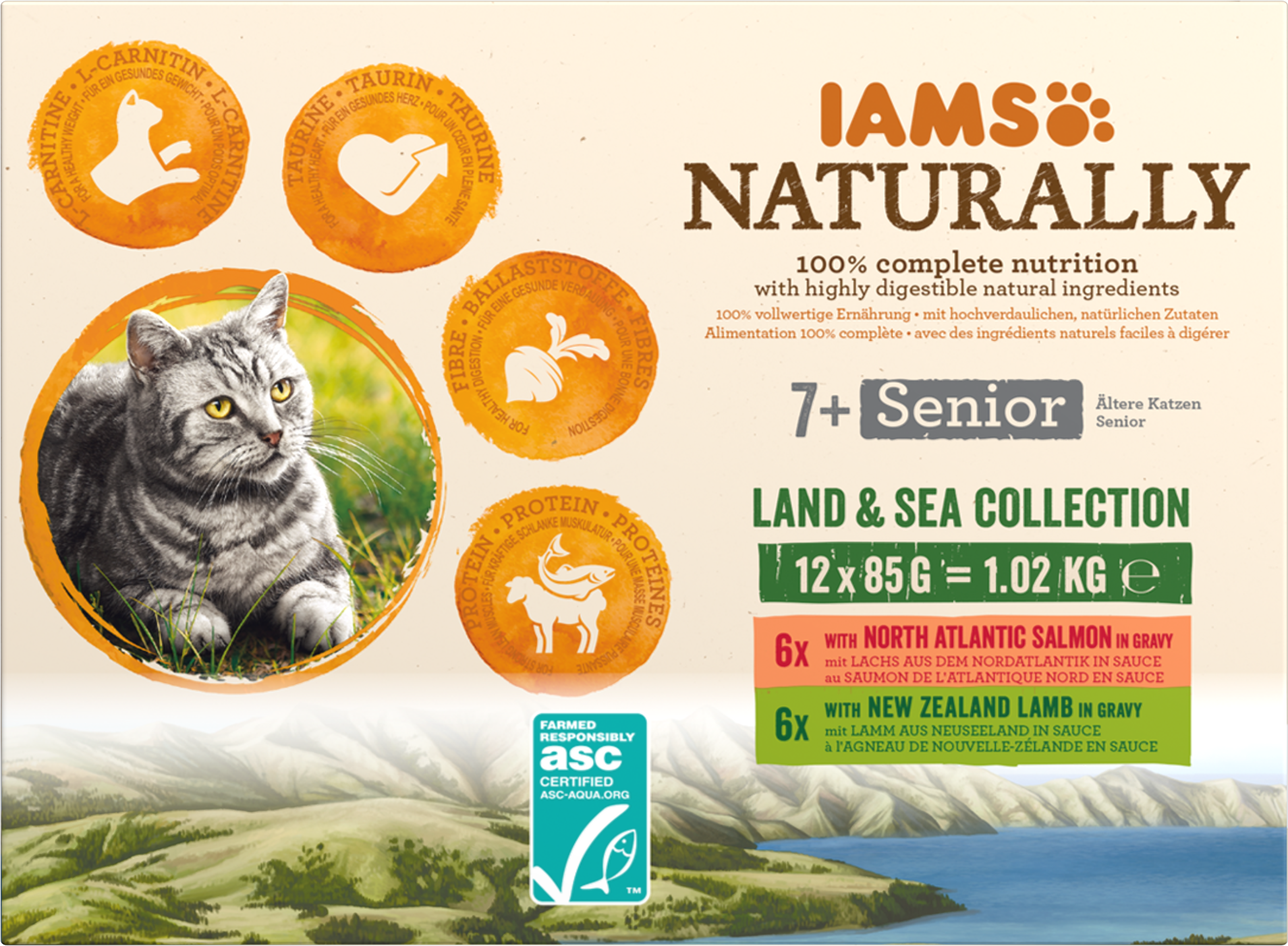 IAMS Naturally Maaltijdzakje Senior Vlees & Vis Selectie Multipack – Nat Kattenvoer – 12 x 85 g