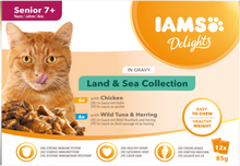 IAMS Delights Maaltijdzakje Senior Vlees & Vis Selectie Saus Multipack – Nat Kattenvoer – 12 x 85 g