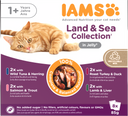 IAMS Delights maaltijdzakje Adult Vlees en Vis gelei multipack nat kattenvoer 8 x 85 g verpakking voorkant