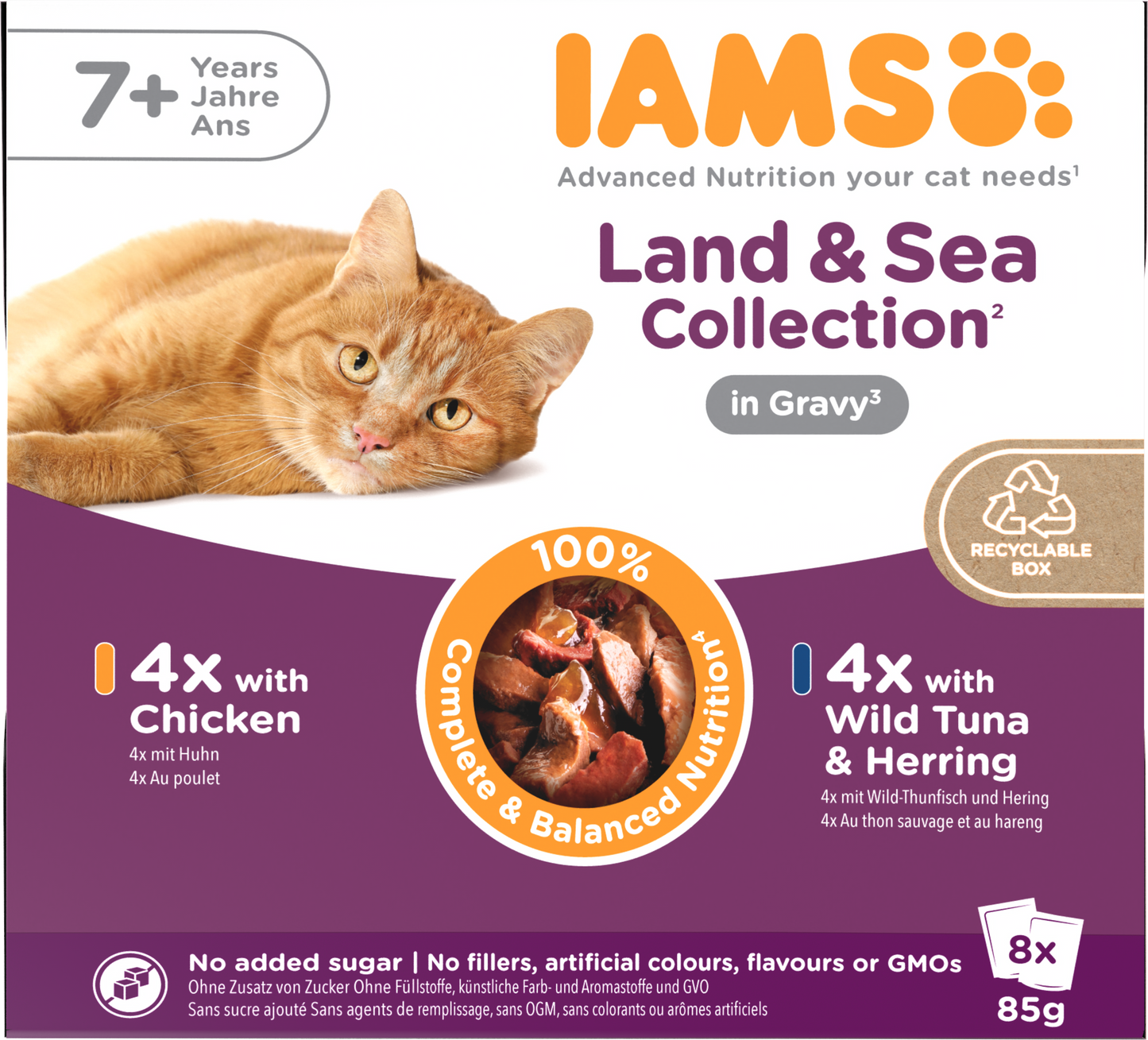IAMS Delights Maaltijdzakje Senior Vlees & Vis Saus Multipack – Nat Kattenvoer – 8 x 85 g