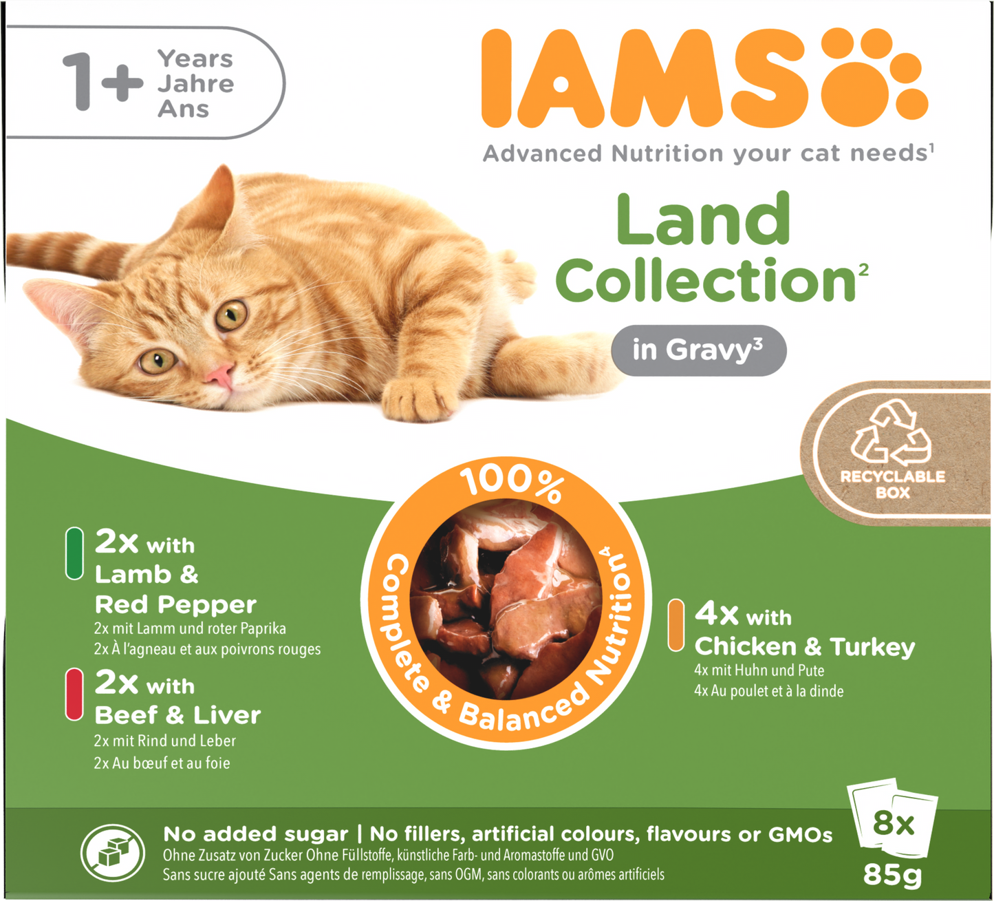 IAMS Delights Maaltijdzakje Adult Vlees Saus Multipack – Nat Kattenvoer – 8 x 85 g