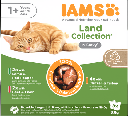 IAMS Delights Maaltijdzakje Adult Vlees Saus Multipack – Nat Kattenvoer – 8 x 85 g