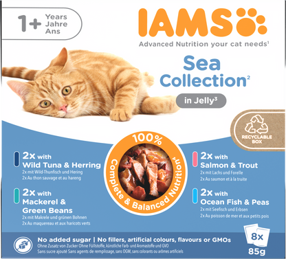 IAMS Delights Maaltijdzakje Adult Vis Gelei Multipack – Nat Kattenvoer – 8 x 85 g