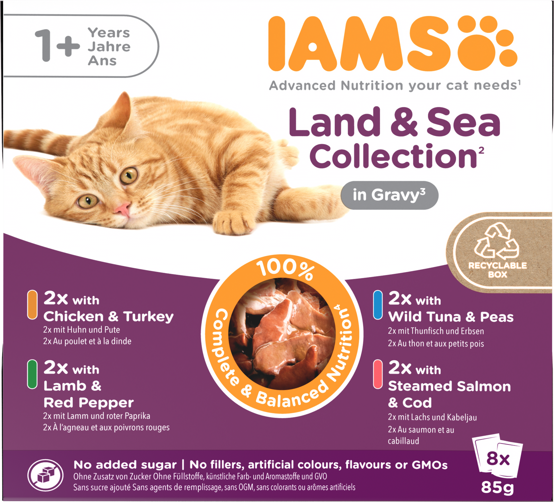 IAMS Delights Maaltijdzakje Adult Vlees & Vis Saus Multipack – Nat Kattenvoer – 8 x 85 g
