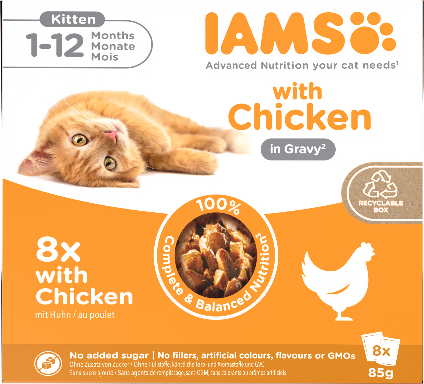 IAMS Delights Maaltijdzakje Kitten Kip Saus Multipack – Nat Kattenvoer – 8 x 85 g