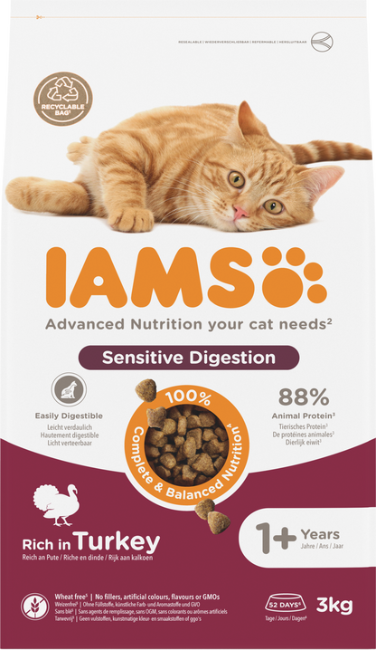 IAMS Adult Gevoelige Spijsvertering Kalkoen droog kattenvoer 3 kg