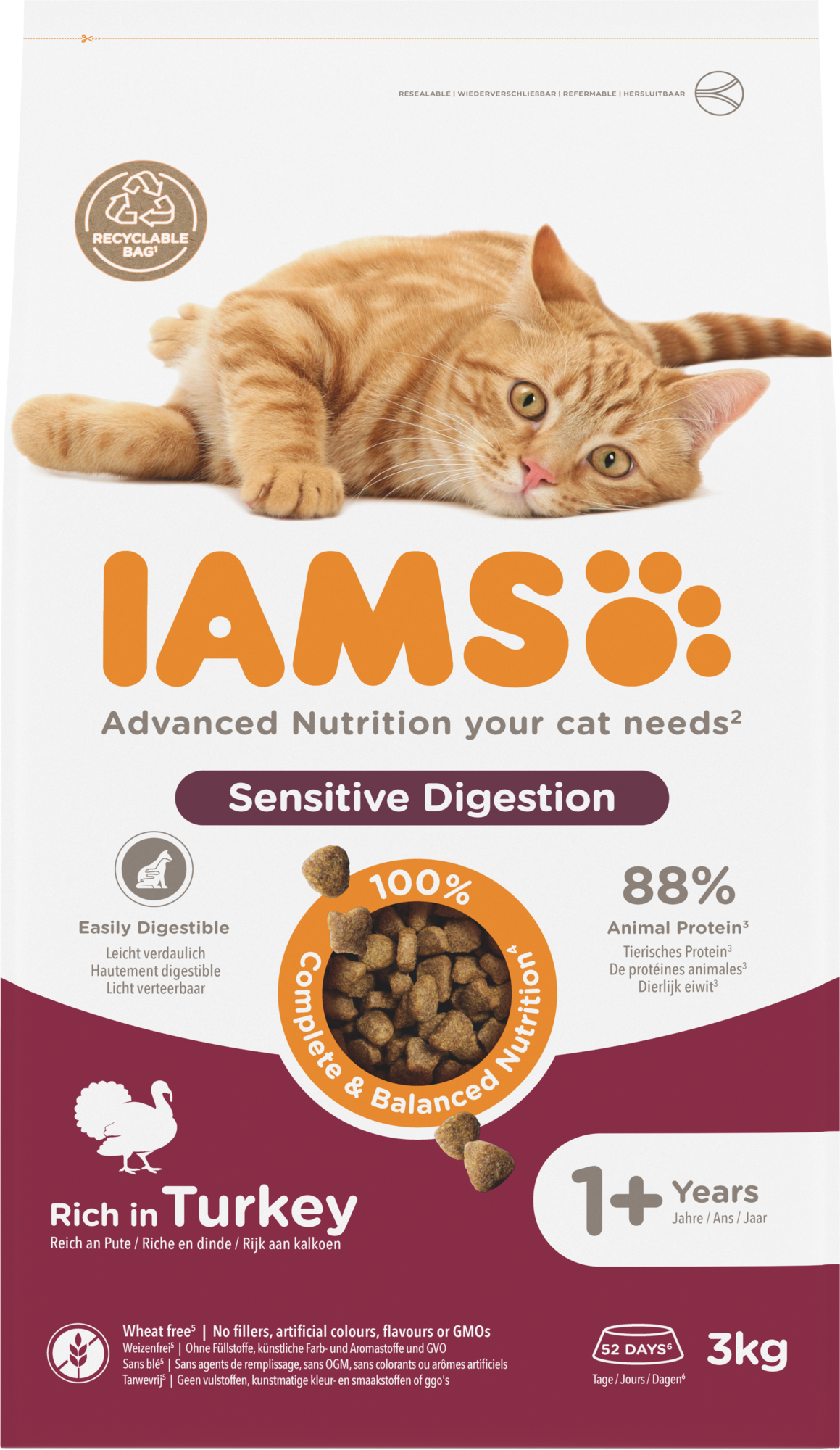 IAMS Adult Gevoelige Spijsvertering Kalkoen – Droog Kattenvoer – 3 kg