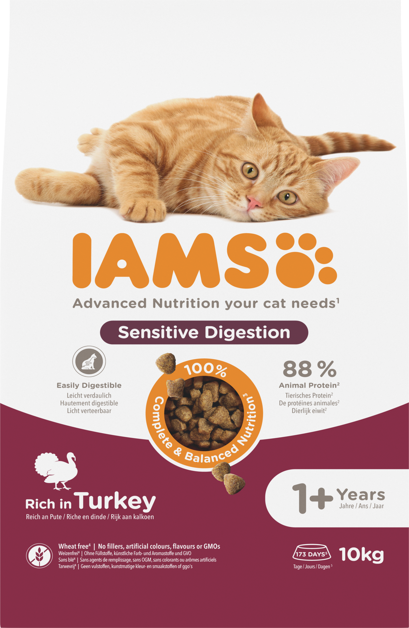 IAMS Adult Gevoelige Spijsvertering Kalkoen droog kattenvoer 10 kg