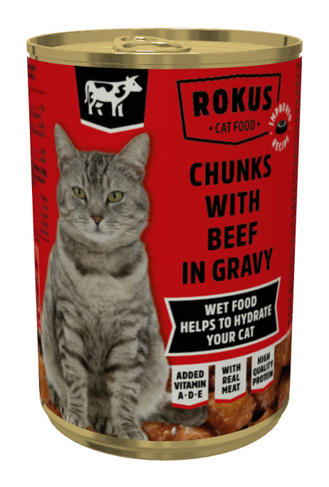 Rokus Chunks voor Volwassen Katten Rund – Natvoer – 415 g