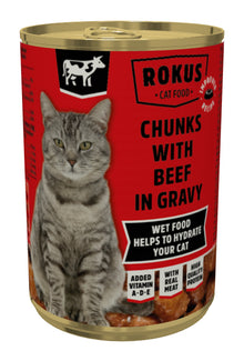 Rokus Chunks voor Volwassen Katten Rund – Natvoer – 415 g