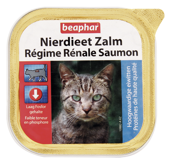 Beaphar Nierdieet Kat Zalm nat kattenvoer 100 g verpakking voorkant