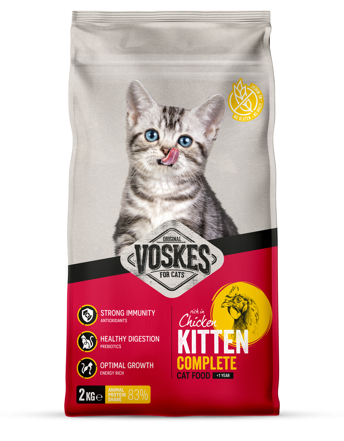 Voskes Kitten Kip droog kattenvoer 2 kg verpakking voorkant