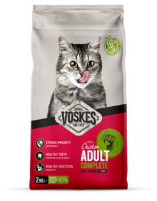 Voskes Kip droog kattenvoer voor volwassen katten 2 kg verpakking voorkant