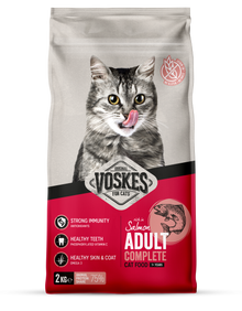 Voskes Zalm droog kattenvoer voor volwassen katten 2 kg verpakking voorkant