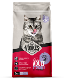 Voskes Gesteriliseerd Kip droog kattenvoer 2 kg verpakking voorkant