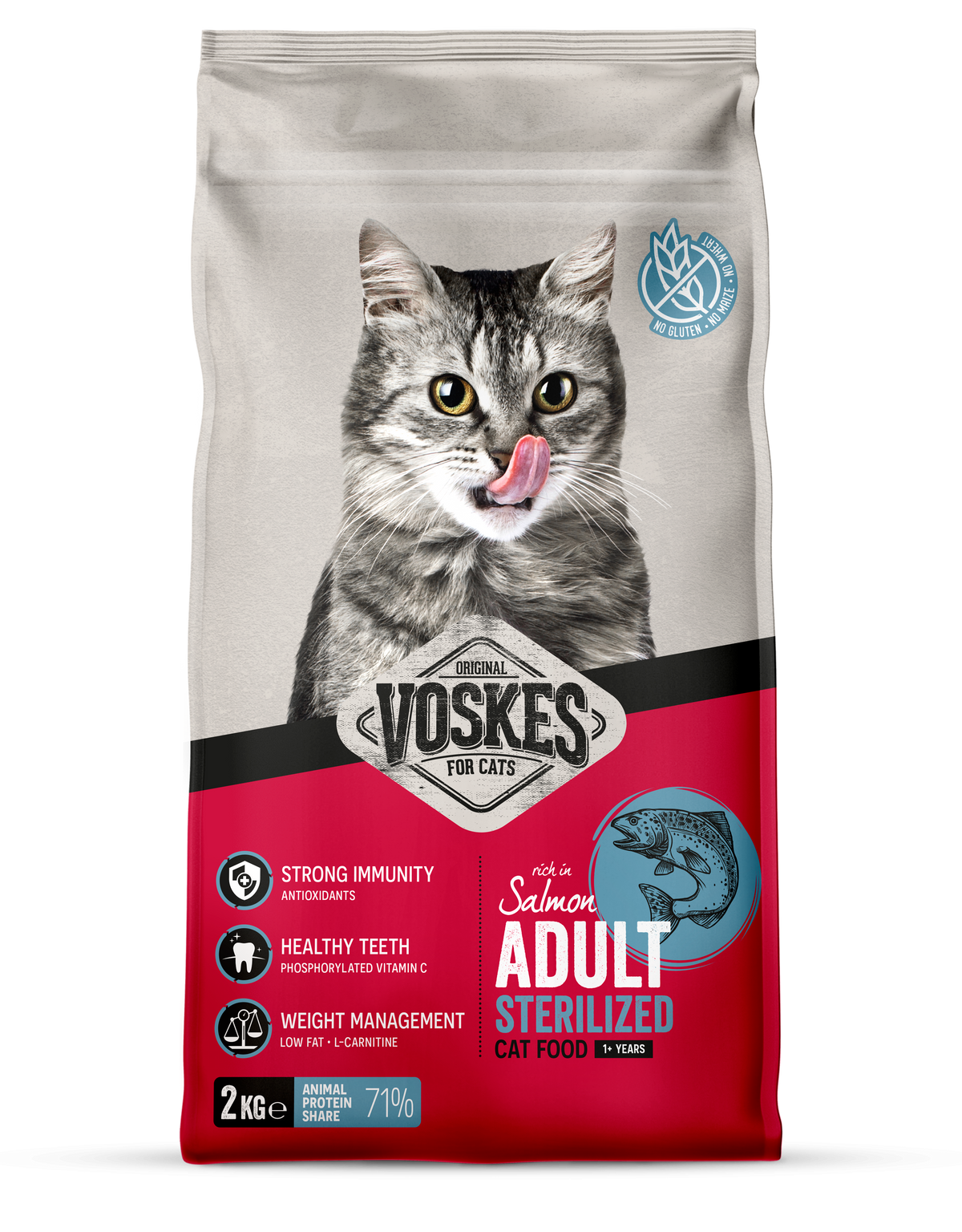 Voskes Gesteriliseerd Zalm droog kattenvoer 2 kg verpakking voorkant