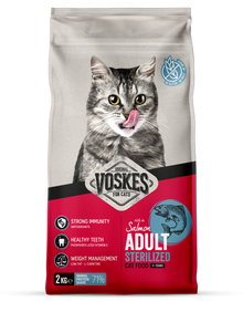 Voskes Gesteriliseerd Zalm droog kattenvoer 2 kg verpakking voorkant