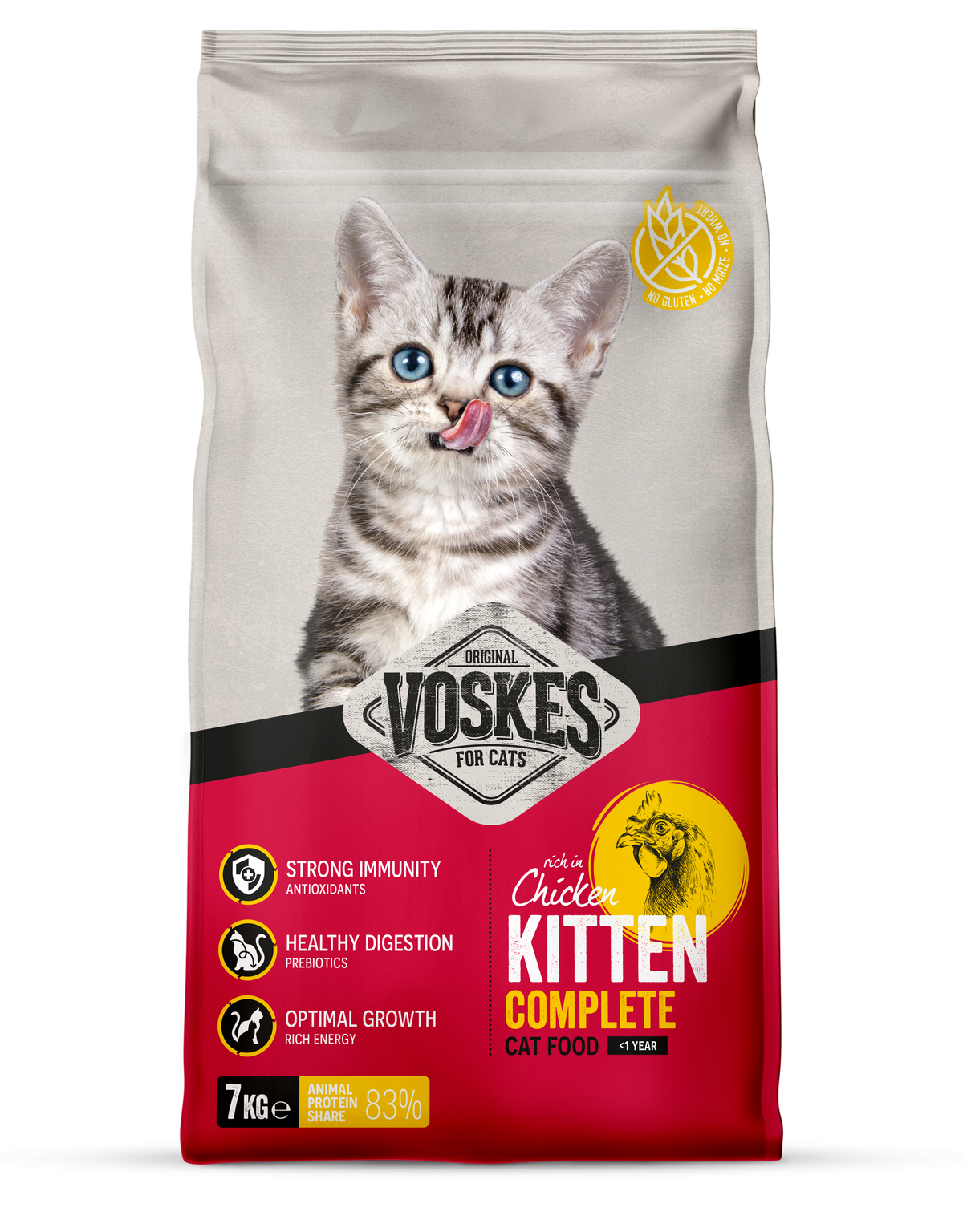Voskes Kitten Kip droog kattenvoer 7 kg verpakking voorkant