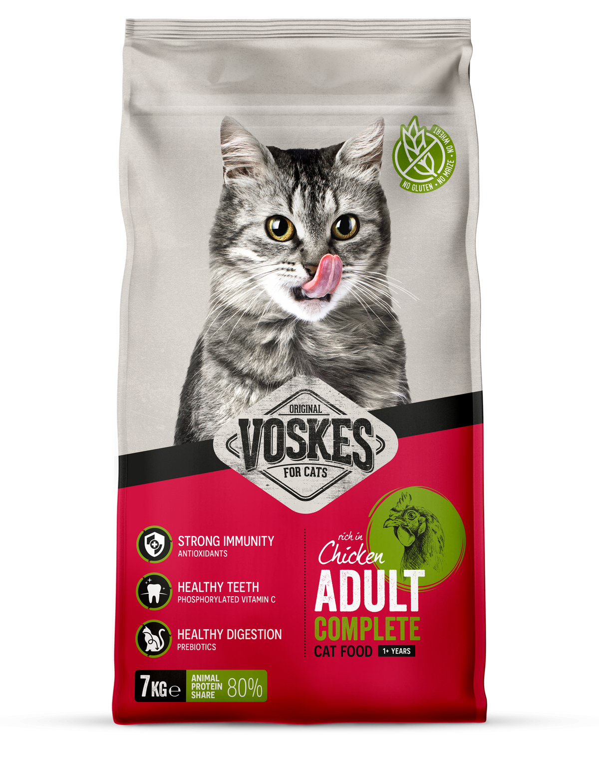 Voskes Kip droog kattenvoer voor volwassen katten 7 kg verpakking voorkant
